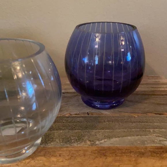 PartyLite “Santorini” Tealight Trio Candle Holders Clear Turquoise Navy Blue - Picture 5 of 10